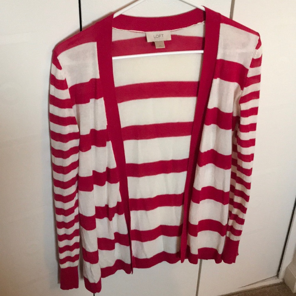 LOFT- adorable red and white stripped cardigan